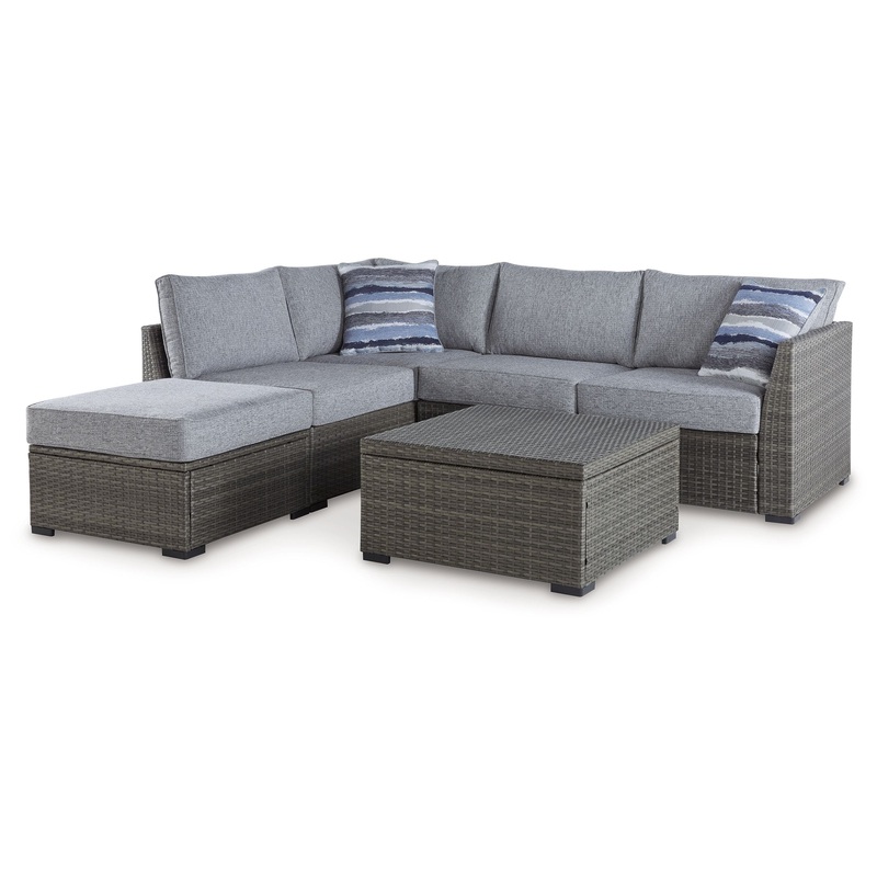 Petal Road – Loveseat Sectional, Ottoman, Table Set (Set of 4) – Gray