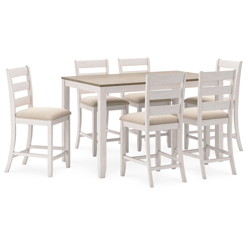 Skempton – Counter Height Dining Table and Bar Stools (Set of 7) – White / Light Brown