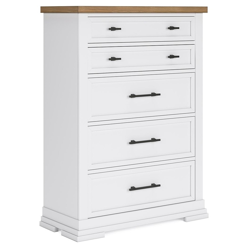 Ashbryn – Five Drawer Chest – White / Natural