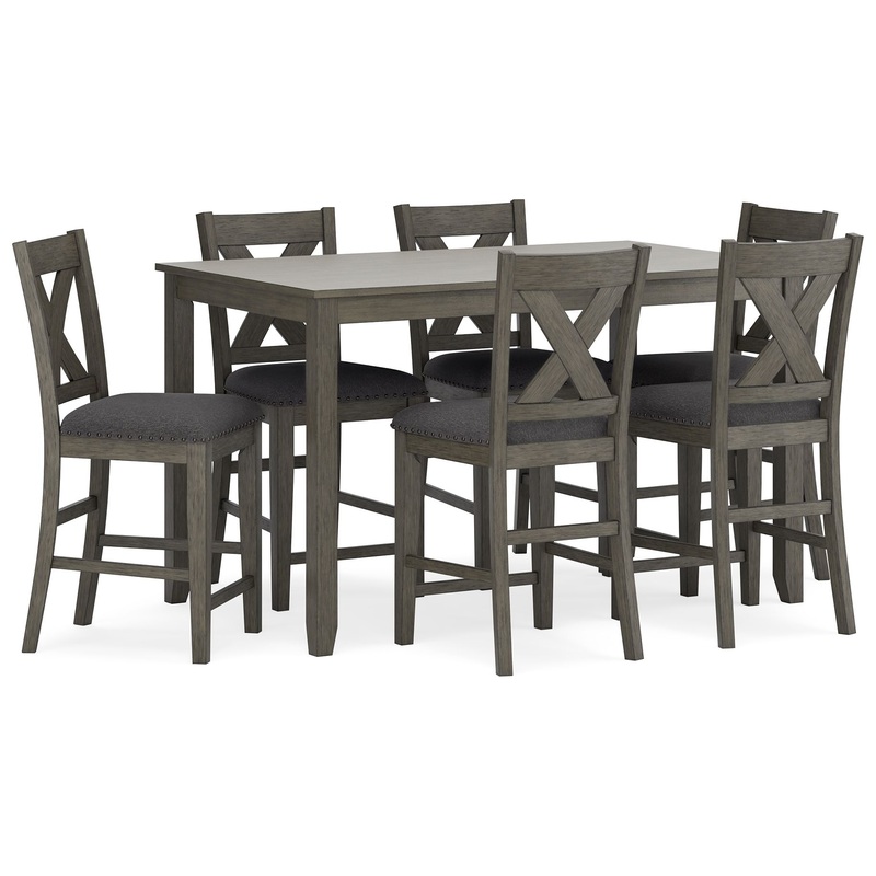 Caitbrook – Rect Drm Counter Table Set (Set of 7) – Gray