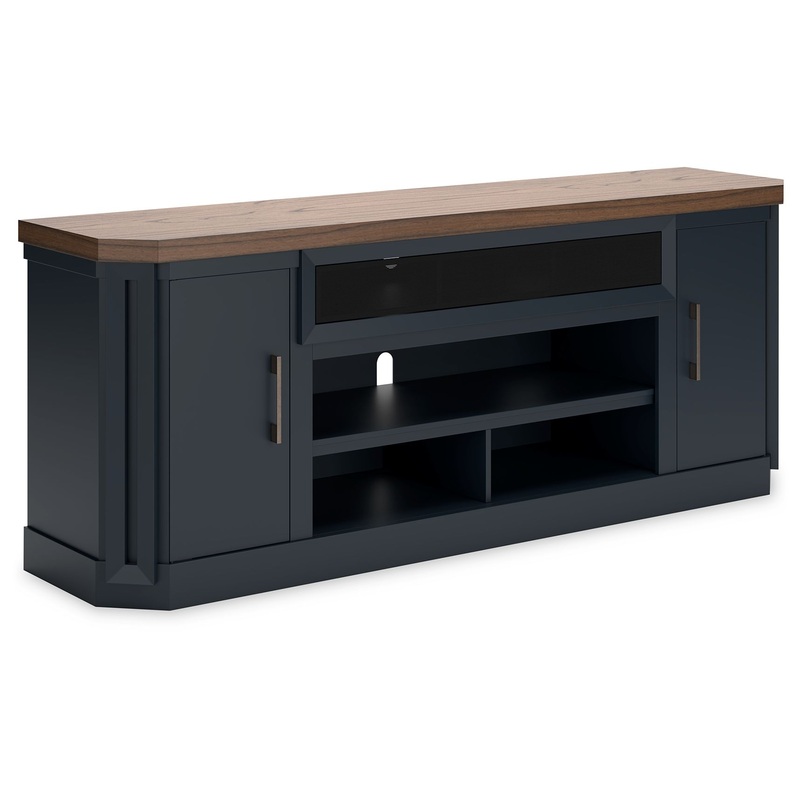 Landocken – XL TV Stand W/Fireplace Option – Brown / Blue