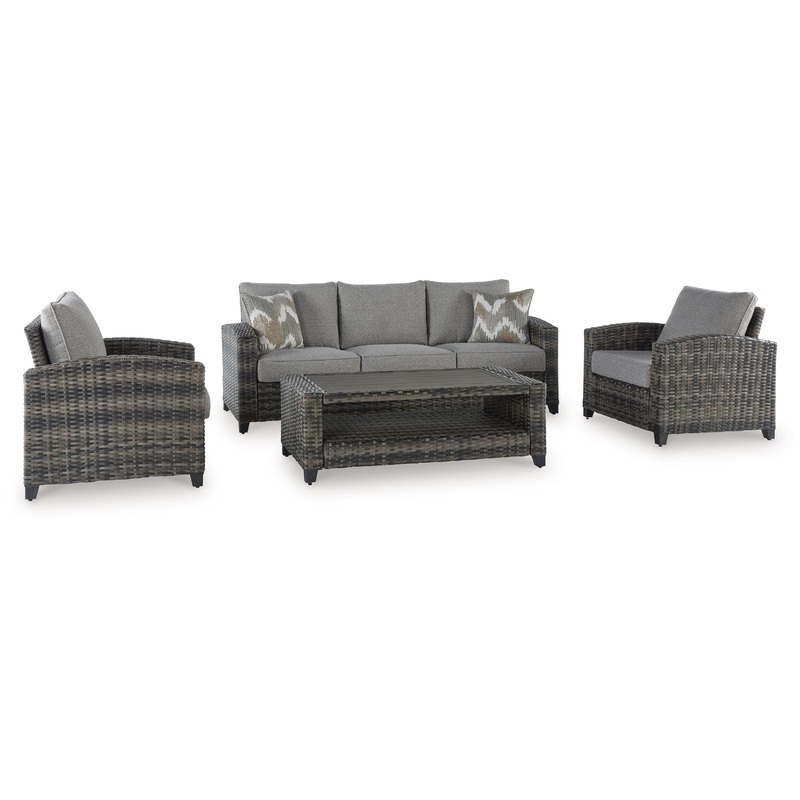 Oasis Court – Sofa, Chairs, Table Set (Set of 4) – Gray
