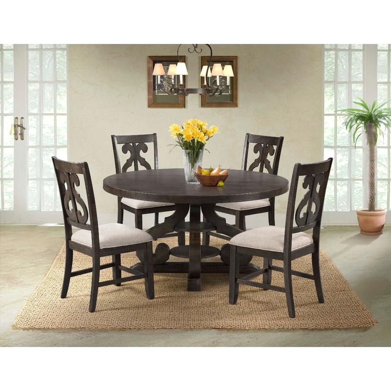 Stone – Round Dining Set|Light Brown|5 Pc. Table, 4 Chairs|7 Pc. Table, 6 Chairs