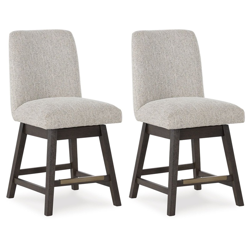 Burkhaus – Upholstered Swivel Barstool (Set of 2) – Beige / Dark Brown