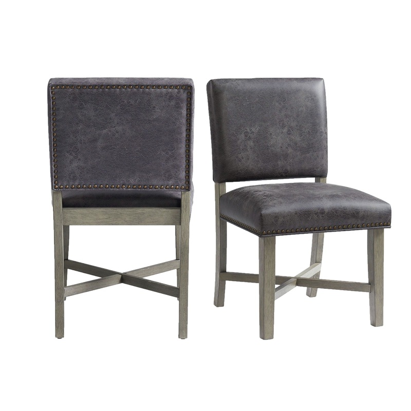Collins – Dining Side Chair With Stretcher With Brown PU (Set of 2) – Gray