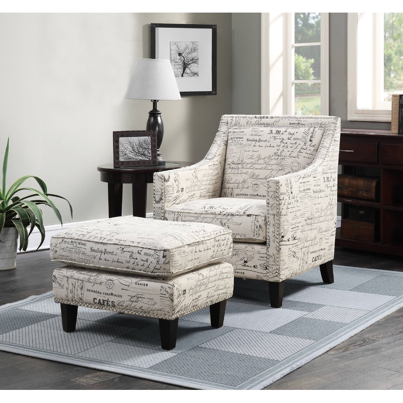 Erica – Chair & Ottoman – Beige / French Script