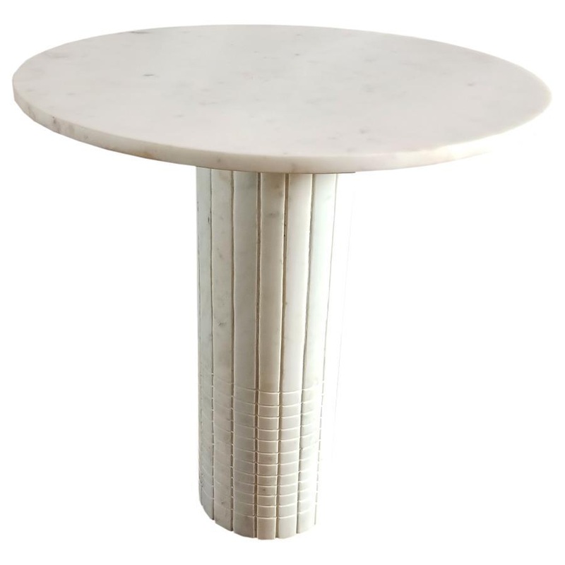 Astoria – Round Genuine Marble Side End Table – White