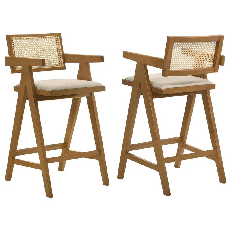 Kane – Woven Rattan Wood Bar Chair (Set of 2) – Light Walnut