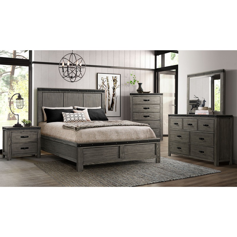 Wade – Panel Bedroom Set|Dark Gray|4 Pc. Bed, Dresser, Mirror, Nightstand|6 Pc. Bed, Dresser, Mirror, Chest, 2 Nightstands|5 Pc. Bed, Dresser, Mirror, Chest, Nightstand|3 Pc. Bed, Chest, Nightstand|Queen|King