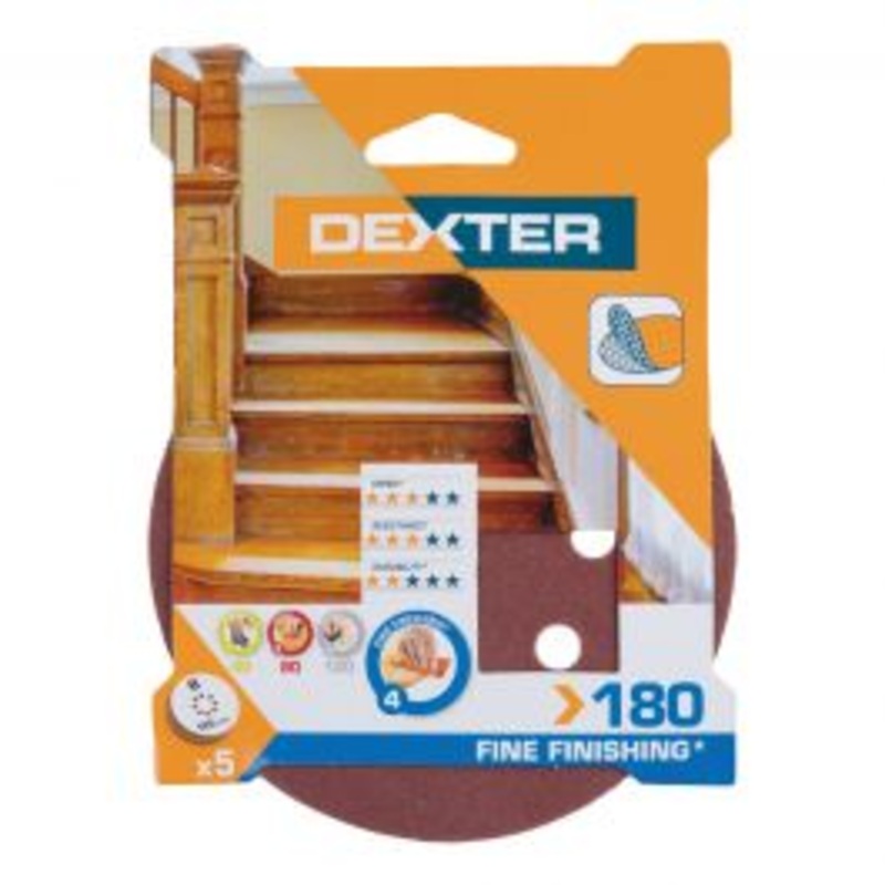 ABRASIVE FOR DEXTER RANDOM ORBITAL WOOD SANDER 125MM PERFORATED GRIT 180,5 PIECES