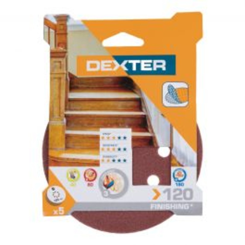 ABRASIVE FOR DEXTER ROTO-ORBITAL WOOD SANDER 125MM PERFORATED 120 GRIT, 5 PIECES