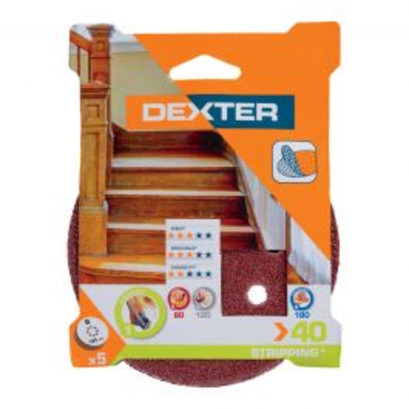 ABRASIVE FOR DEXTER ROTO-ORBITAL WOOD SANDER 125MM PERFORATED GRIT 40, 5 PIECES
