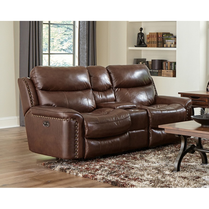 Ceretti – Power Reclining Console Loveseat – Brown Top Grain Italian Leather Match