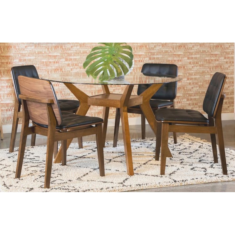 Paxton – 5 Piece Round Glass Top Dining Table Set – Nutmeg