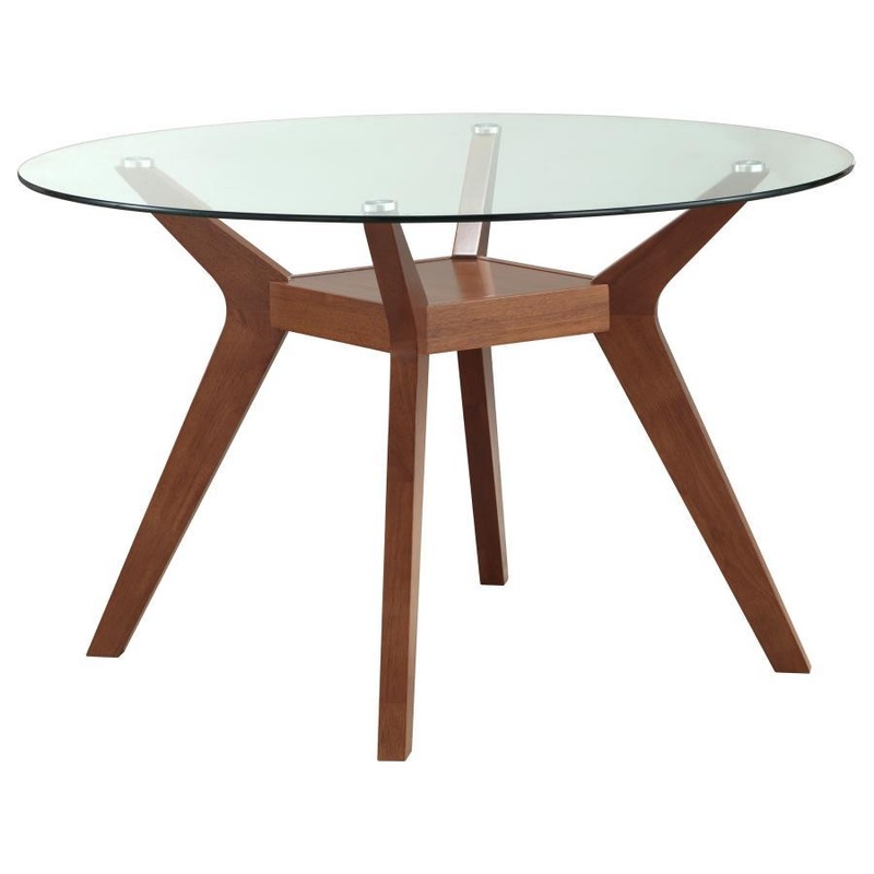 Paxton – Round Glass Top Wood Dining Table – Nutmeg