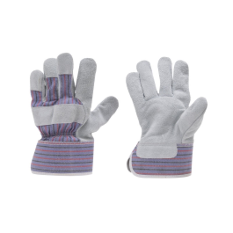 SIZE 9L POLYESTER LEATHER AND COTTON HANDLING GLOVES