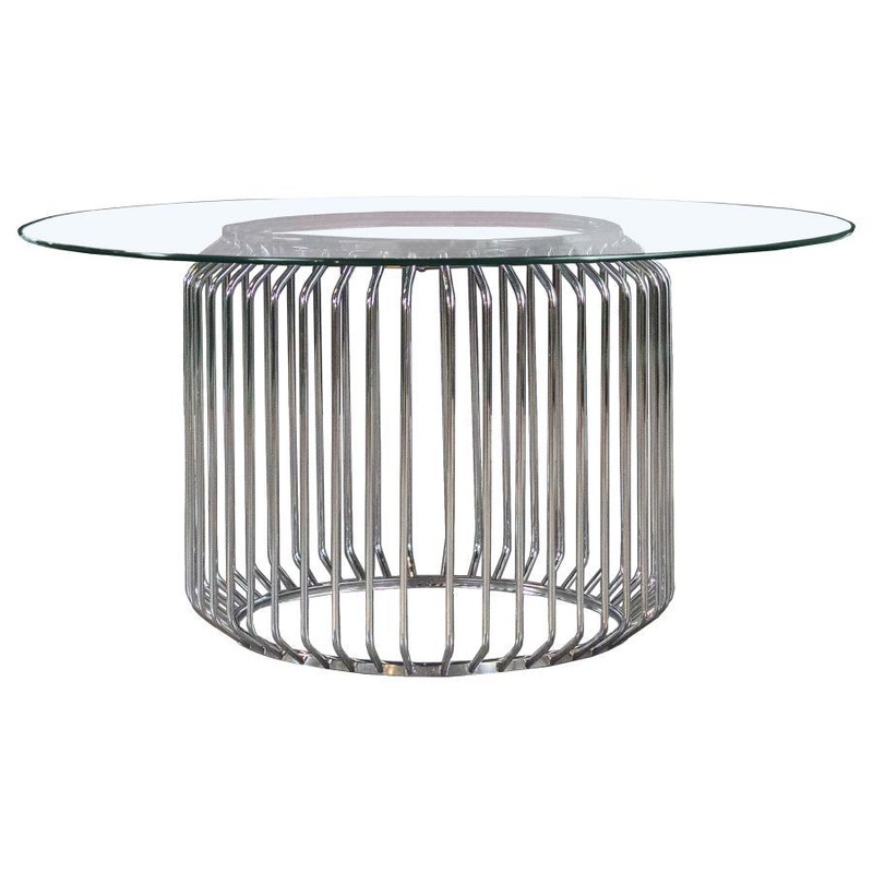 Veena – Round Glass Top Metal Dining Table – Chrome