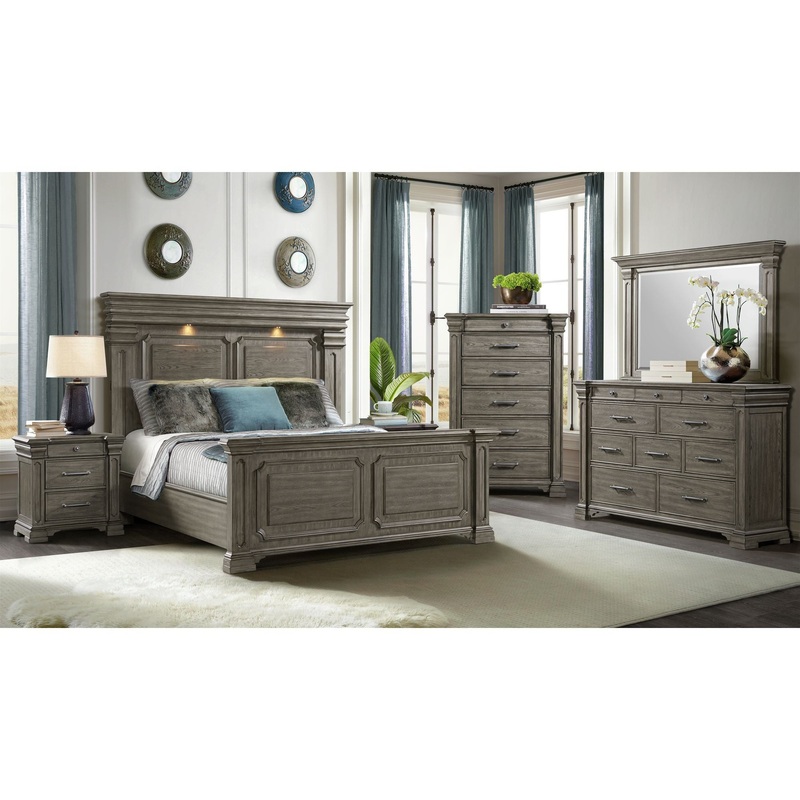 Kings Court – Bedroom Set|Dark Gray|3 Pc. Bed, Dresser, Mirror|5 Pc. Bed, Dresser, Mirror, Chest, Nightstand|King|Queen
