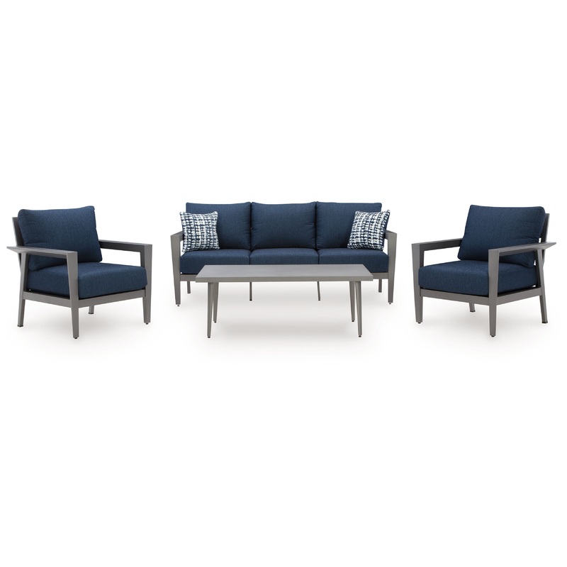 Gali – Sofa / Chairs / Table Set (Set of 4) – Gray / Blue