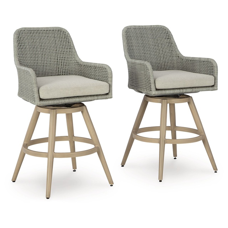 Seton Creek – Barstool With Cushion (Set of 2) – Beige / Gray