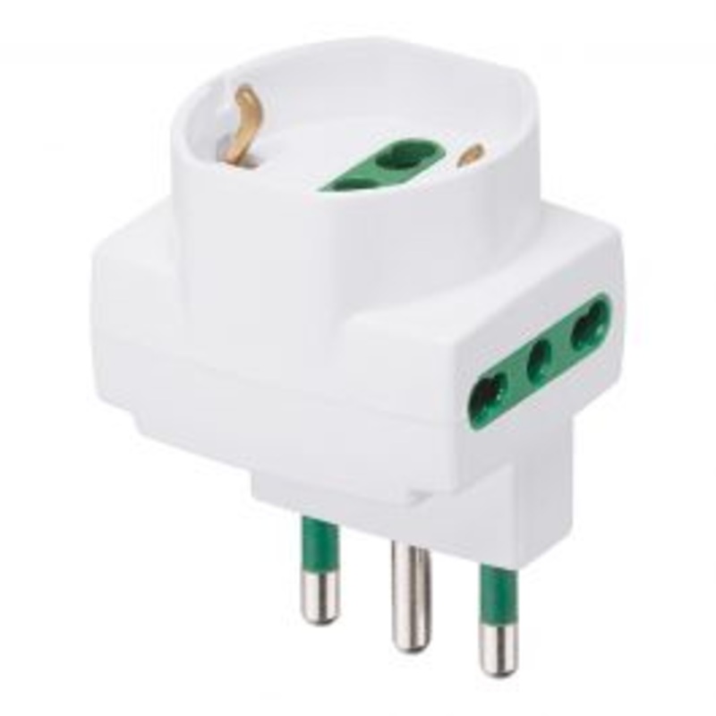 SPACE-SAVING VERTICAL ADAPTER 16A PLUG 2 SOCKETS 10/16A 1 UNIVERSAL WHITE