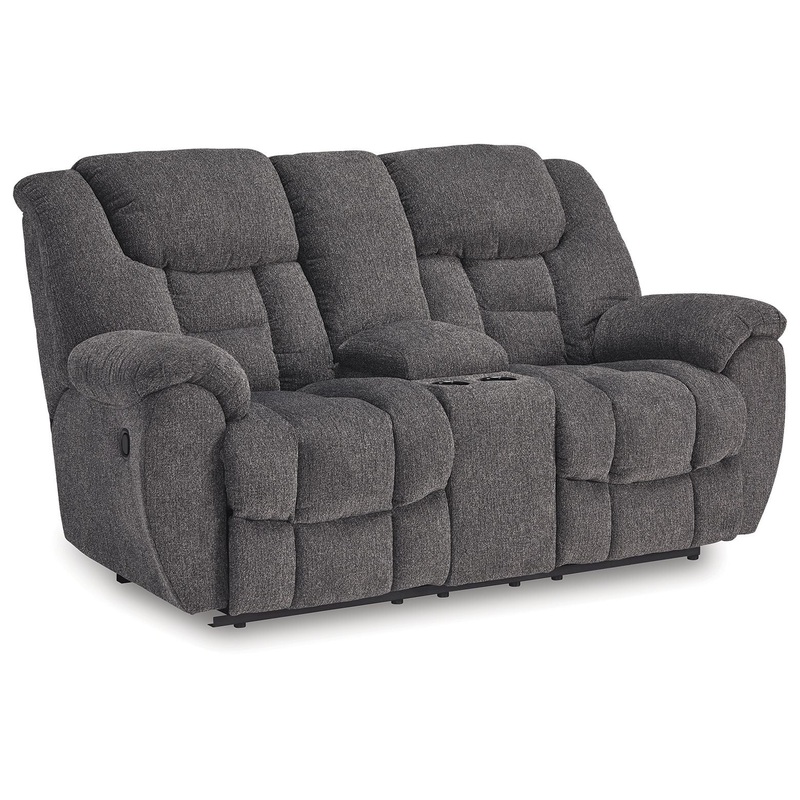 Foreside – Dbl Reclining Loveseat with Console – Charcoal