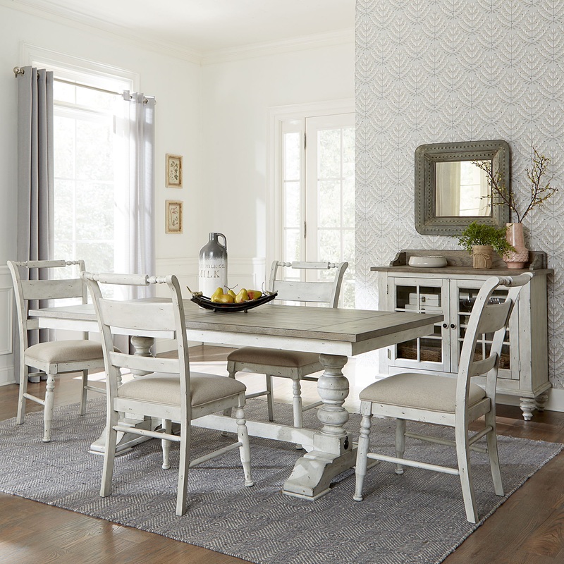 Whitney – Trestle Table Set|White|5 Pc. Dining Room Set|7 Pc. Dining Room Set|6 Pc. Dining Room Set