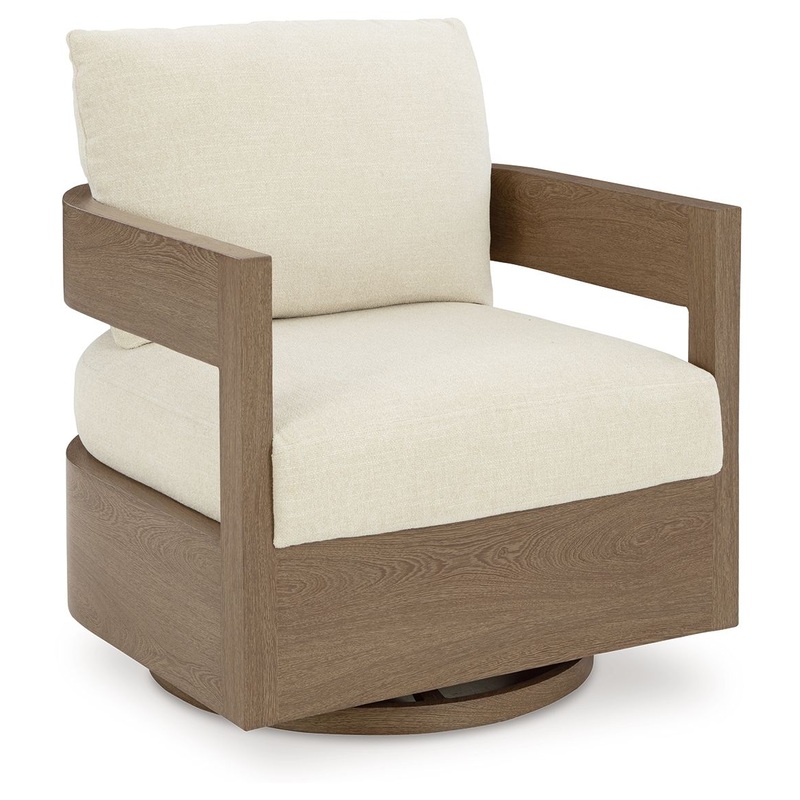 Serene Bay – Swivel Glider Chair With Cushion – Dark Brown / White