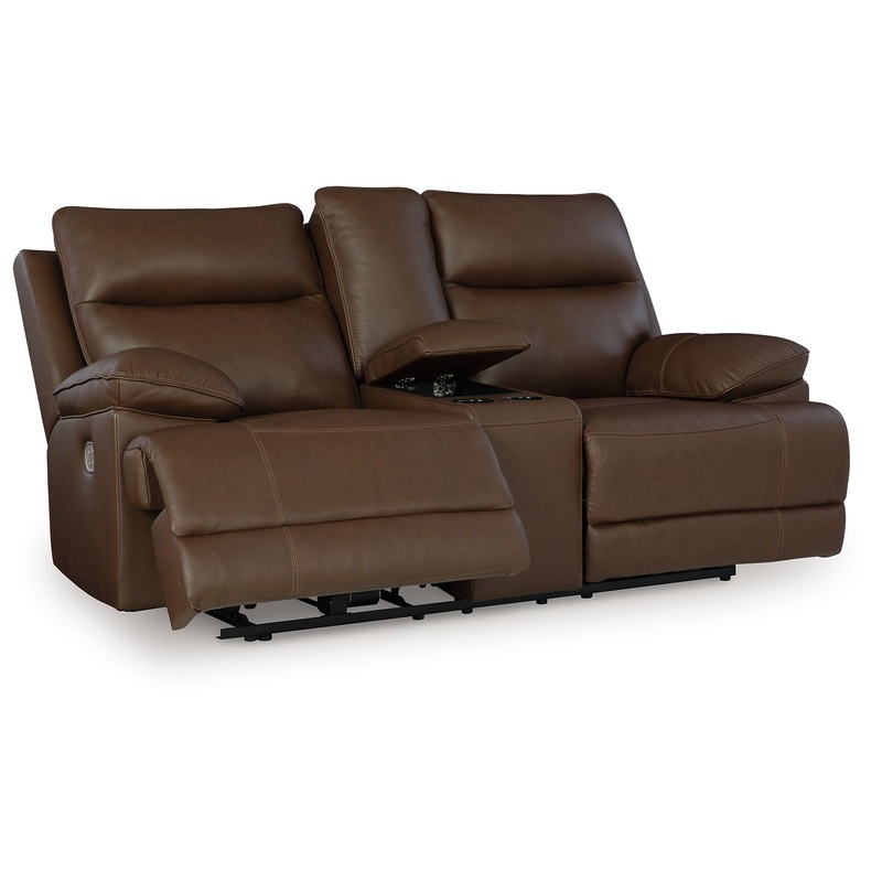 Vonryan – Power Reclining Loveseat With Console / Adj Headrest – Tobacco