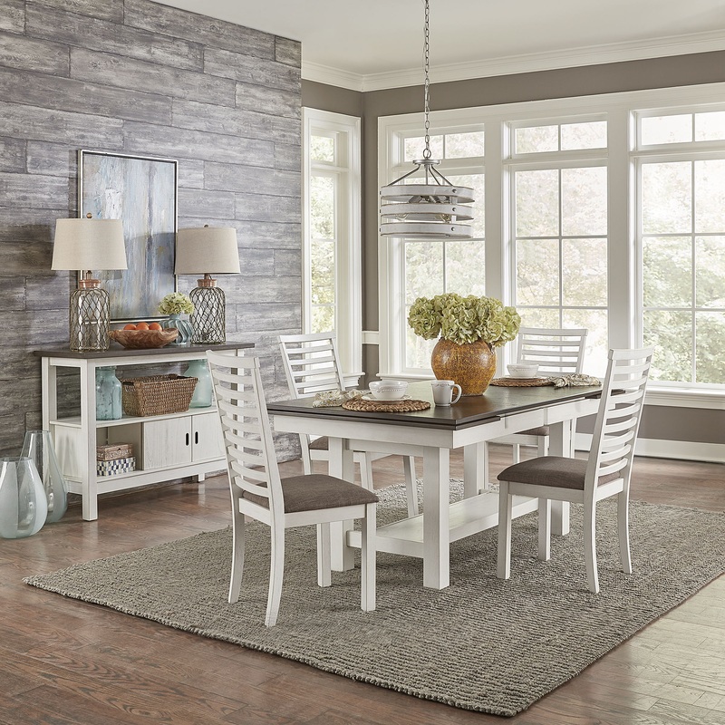 Brook Bay – Trestle Table Set|White|Dark Brown|5 Pc. Table, 4 Ladder Chairs|6 Pc. Table, 4 Ladder Chairs, Bench|7 Pc. Table, 6 Ladder Chairs|5 Pc. Table, 4 Side Chairs|6 Pc. Table, 4 Side Chairs, Bench|7 Pc. Table, 6 Side Chairs