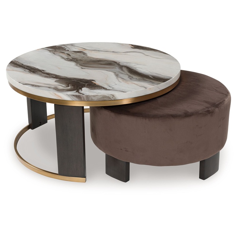 Jazmore – Nesting Cocktail Tables (Set of 2) – Brown / Brass Finish