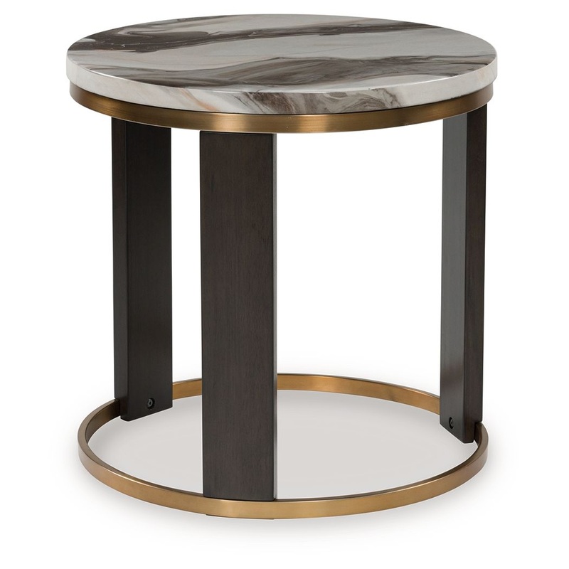 Jazmore – Round End Table – Brown / Brass Finish