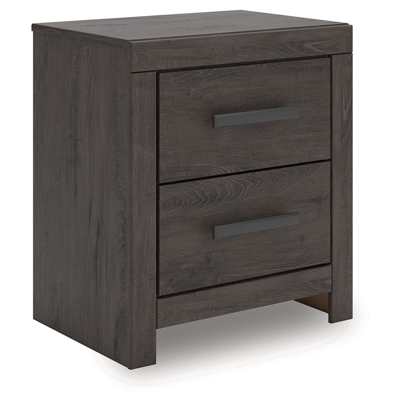 Prendonea – Two Drawer Night Stand – Charcoal