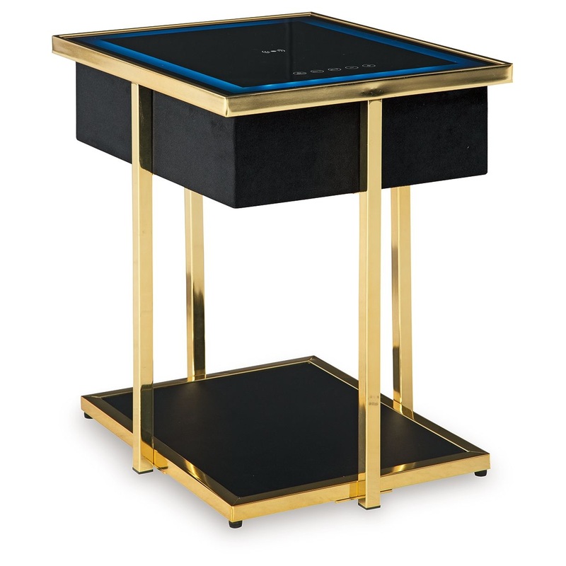 Rexwell – Accent Table With Speaker – Black / Gold Finish