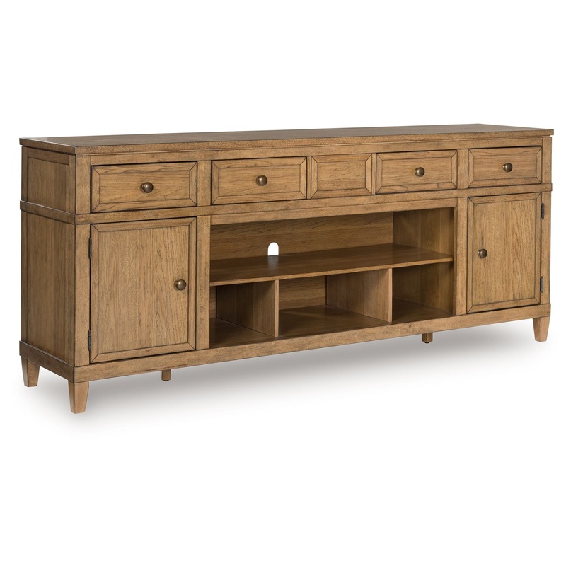 Sharlance – XL TV Stand With Fireplace Option – Light Brown