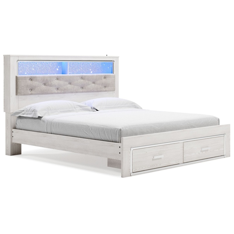 Altyra – King Upholstered Bookcase Bed With Storage – White