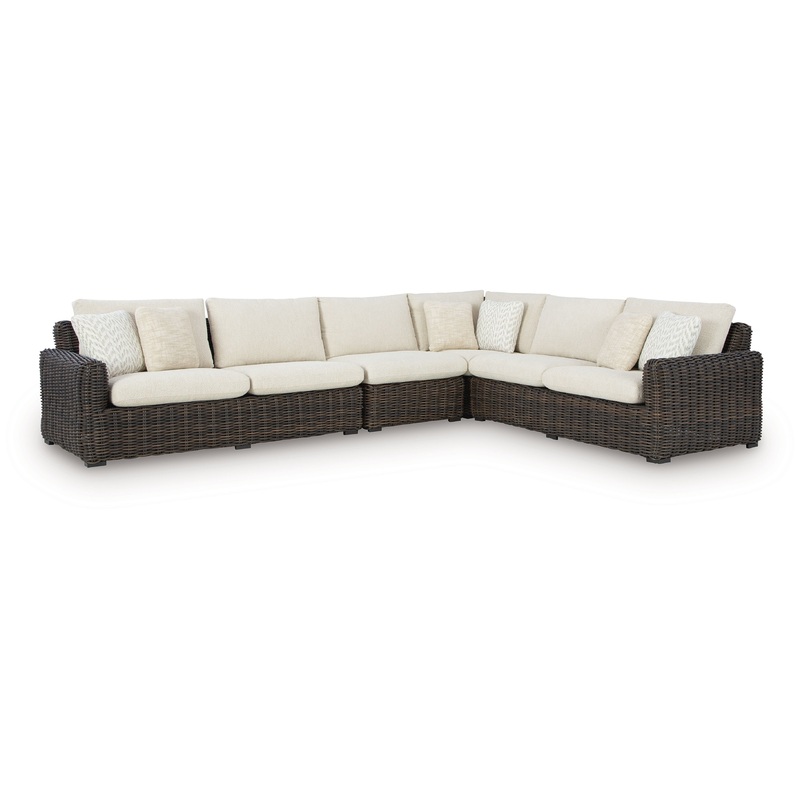 Kimora – 4-Piece Outdoor Sectional – Beige / Dark Brown