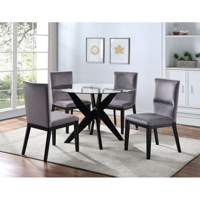 Amalie – Dining Set|Dark Gray|Dark Brown|5 Pc. Table, 4 Chairs