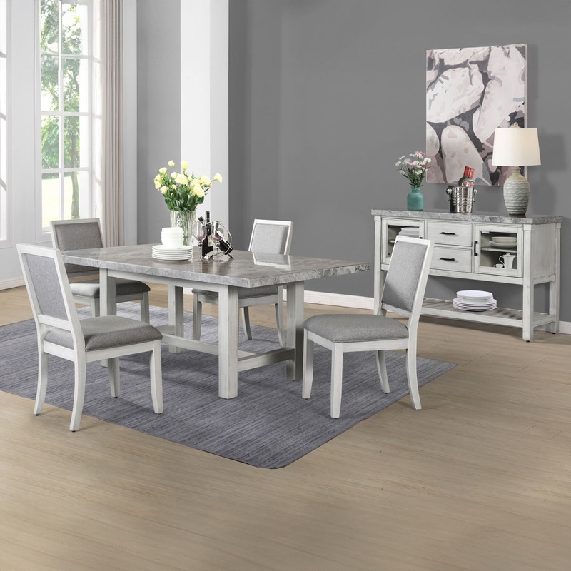 Canova – Dining Set|White|Gray|7 Pc. Table, 6 Chairs|5 Pc. Table, 4 Chairs