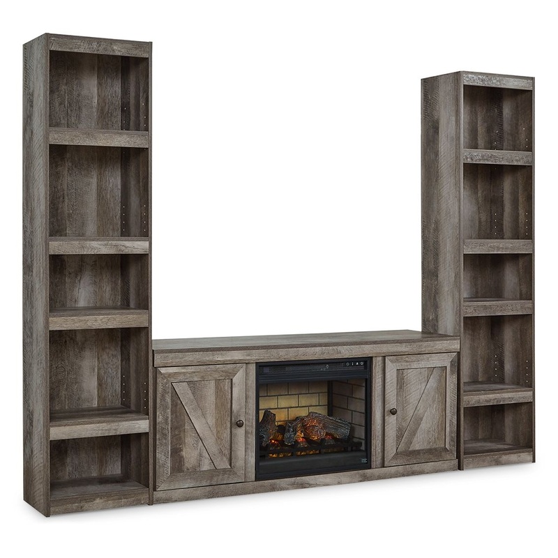Wynnlow – 3-Piece Entertainment Center With Electric Fireplace – Gray
