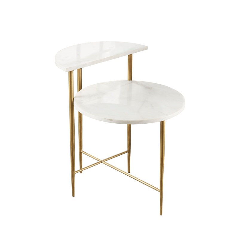 Patna – White Marble Top Side End Table – White