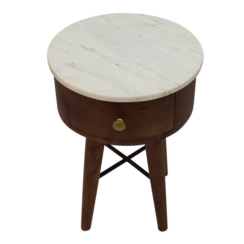 Bangalore – White Marble Top Round End Table – White