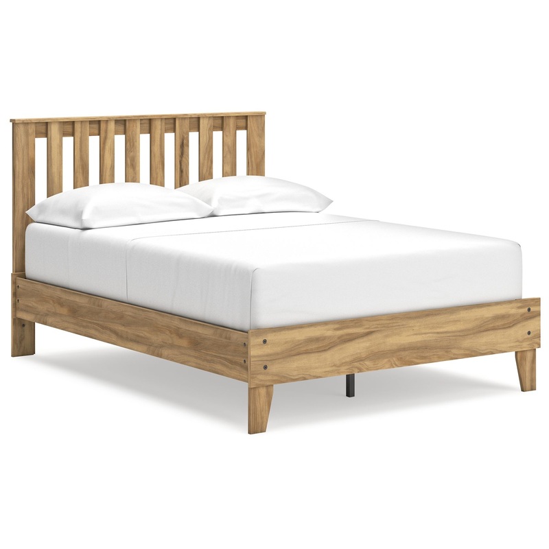 Bermacy – Platform Panel Bed|Light Brown|Full|Queen