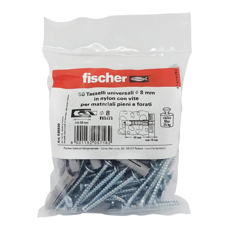 8 MM PLUGS WITH 100 FISCHER SCREWS, 50 PIECES