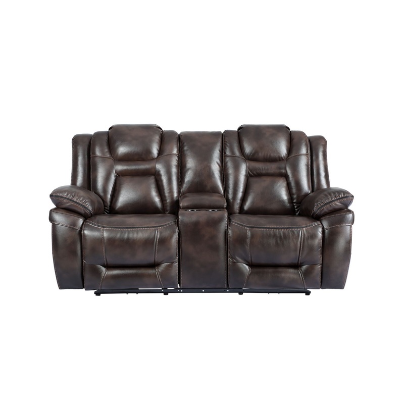 Oportuna – Dual Power Console Loveseat – Dark Brown