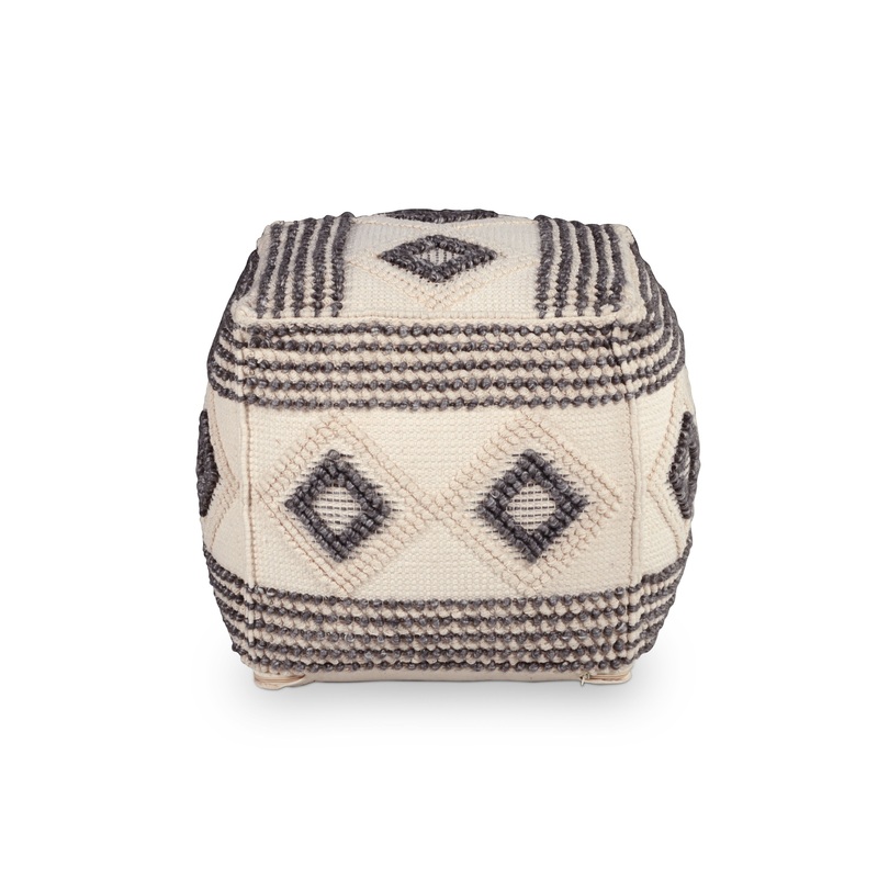 Dalia – Square Handwoven Woolen Pouf – Beige
