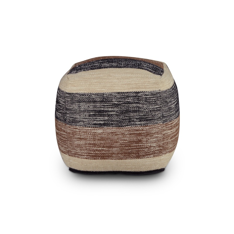 Jamal – Square Handwoven Woolen Pouf – Beige