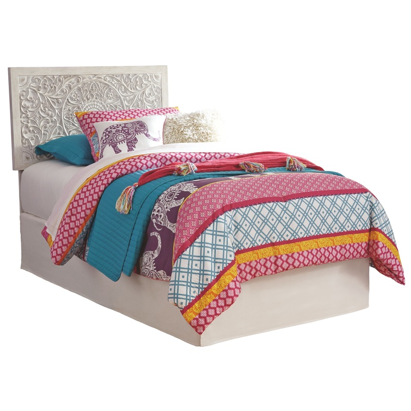 Paxberry – Twin Panel Headboard with Bolt on Bed Frame – Whitewash