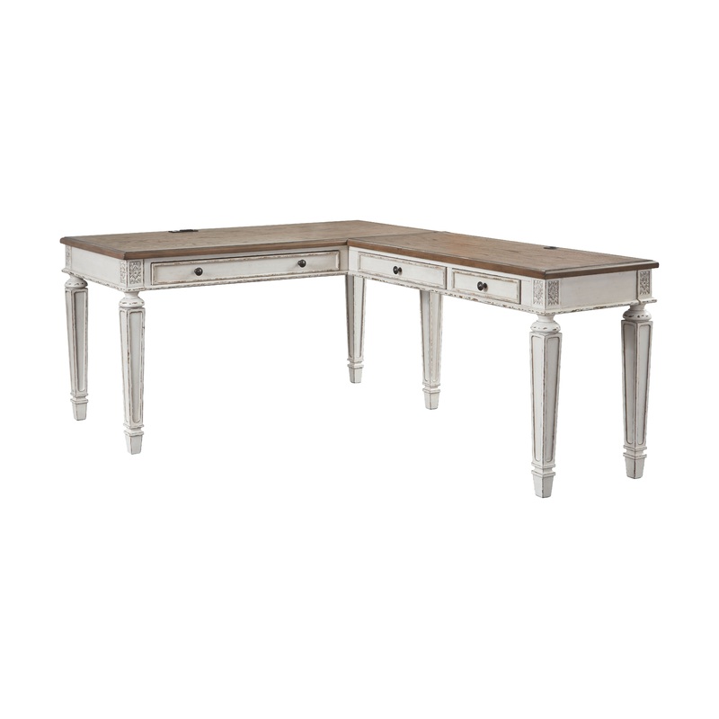 Realyn – Home Office L Shaped Desk – White / Brown