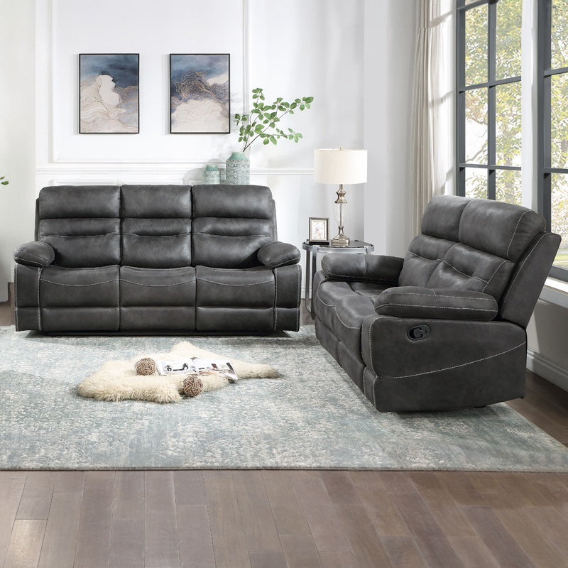 Rudger – Living Room Set|Dark Brown|Gray|Dark Gray|3 Pc. Sofa, Loveseat, Recliner|2 Pc. Sofa, Loveseat